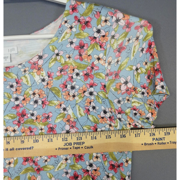 J Jill Dress Womens XS Blue Floral Short Sleeve Layered Overlay Back Buttons - Picture 7 of 15